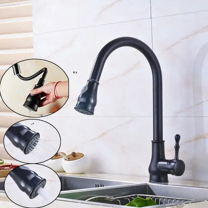 Brushed nickel pull out kitchen faucet stainless steel curved spout