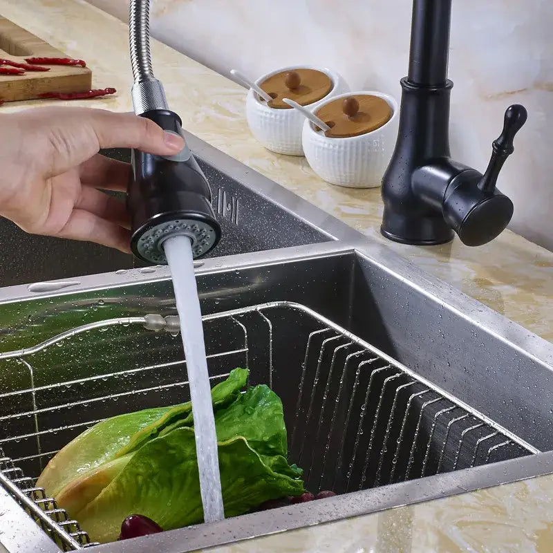 Brushed nickel pull out kitchen faucet stainless steel curved spout