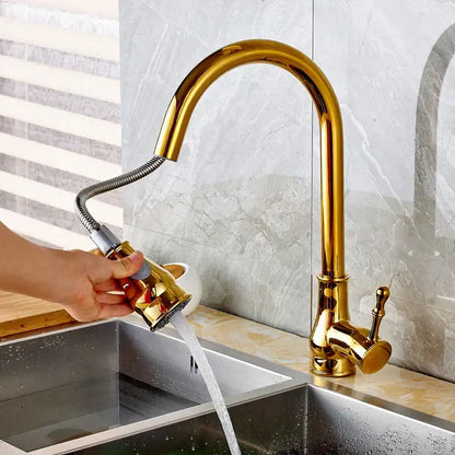 Brushed nickel pull out kitchen faucet stainless steel curved spout