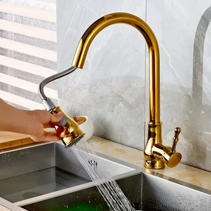 Brushed nickel pull out kitchen faucet stainless steel curved spout