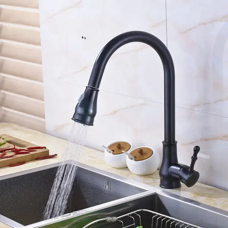 Brushed nickel pull out kitchen faucet stainless steel curved spout