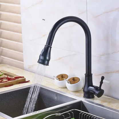 Brushed nickel pull out kitchen faucet stainless steel curved spout