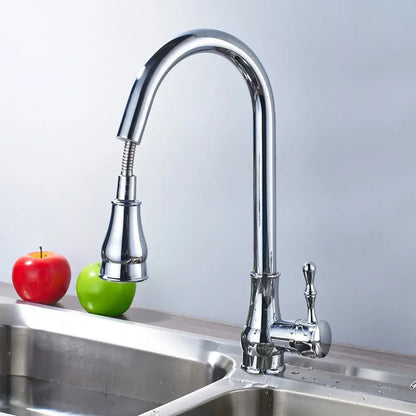 Brushed nickel pull out kitchen faucet stainless steel curved spout