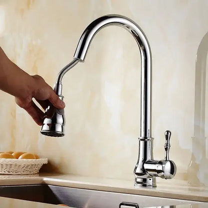 Brushed nickel pull out kitchen faucet stainless steel curved spout