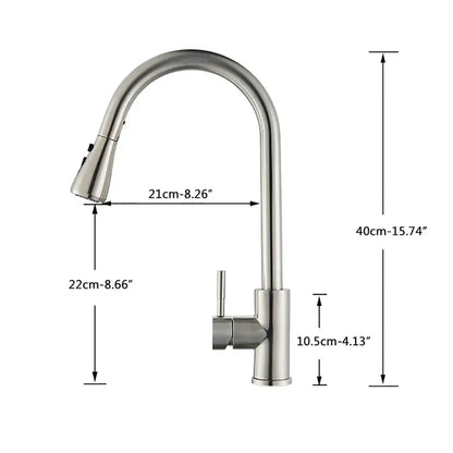 Brushed nickel pull out kitchen faucet with arched spray head