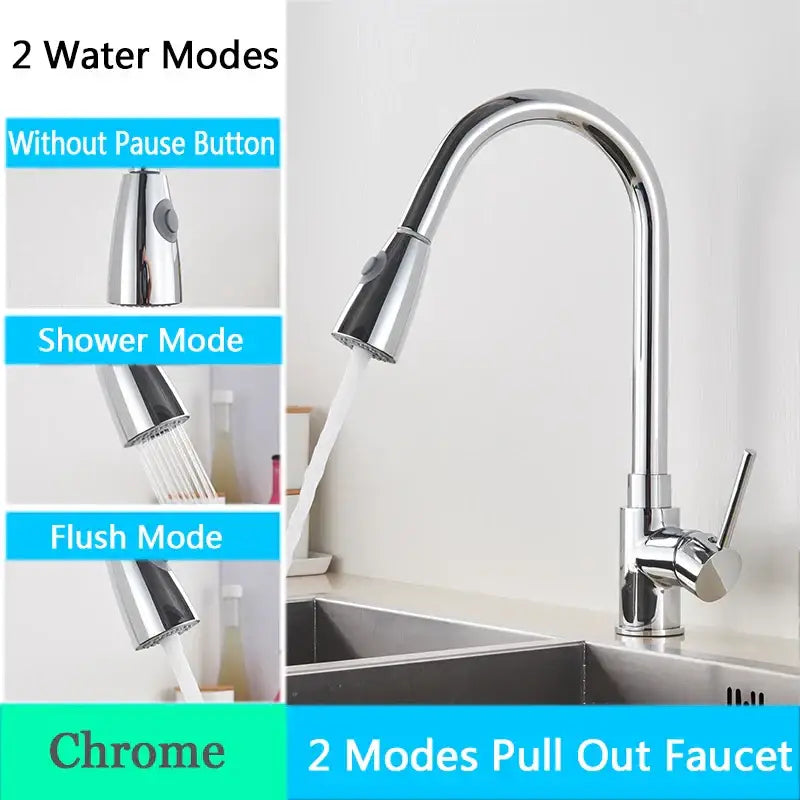 Brushed nickel pull out kitchen faucet with arched spray head