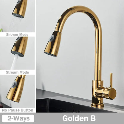 Brushed nickel pull out kitchen faucet with arched spray head