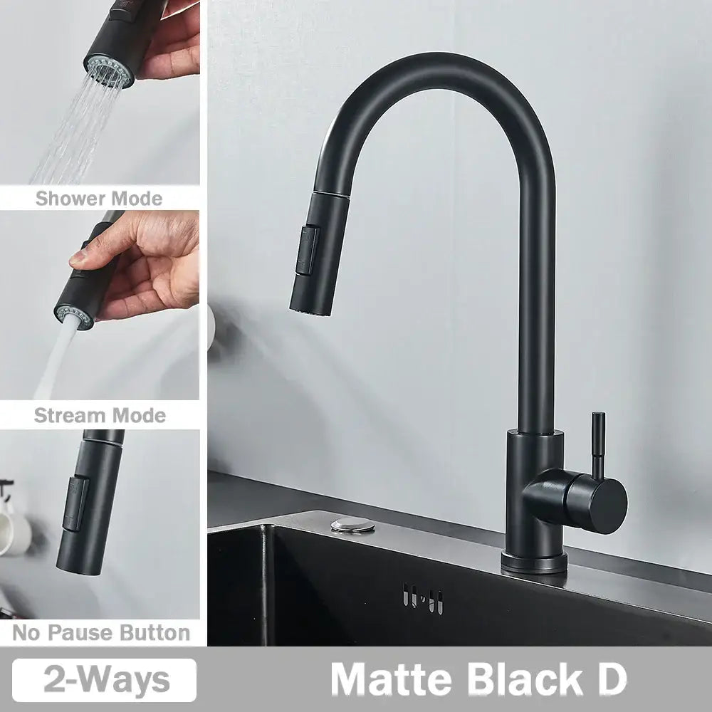 Brushed nickel pull out kitchen faucet with arched spray head