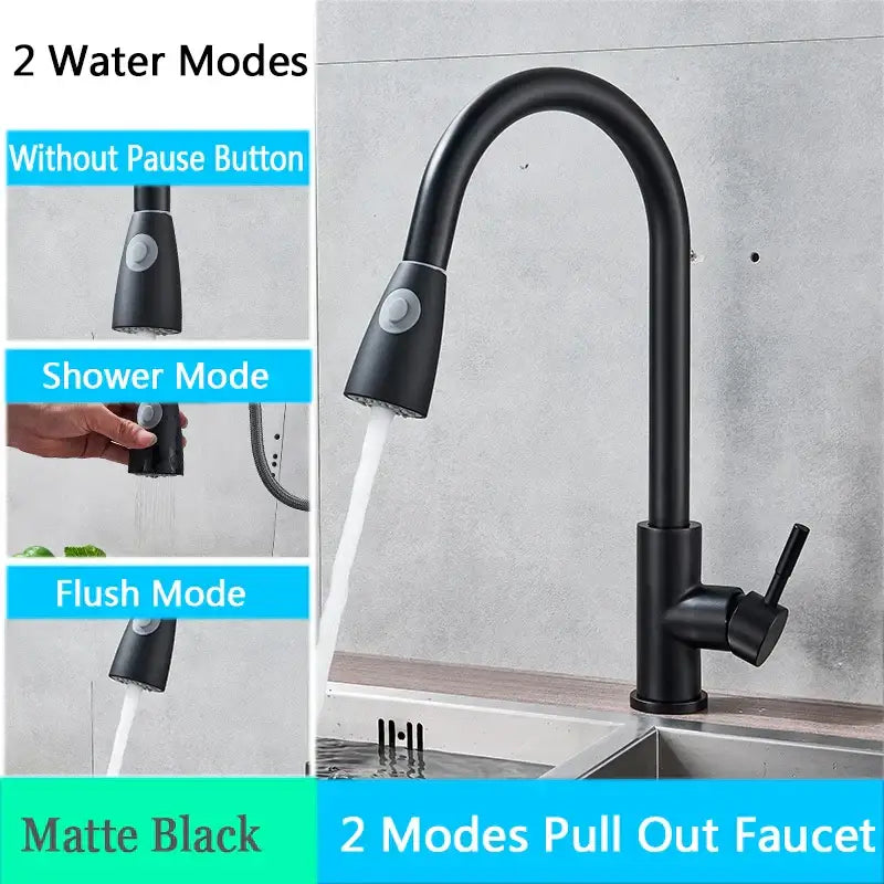 Brushed nickel pull out kitchen faucet with arched spray head