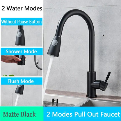 Brushed nickel pull out kitchen faucet with arched spray head