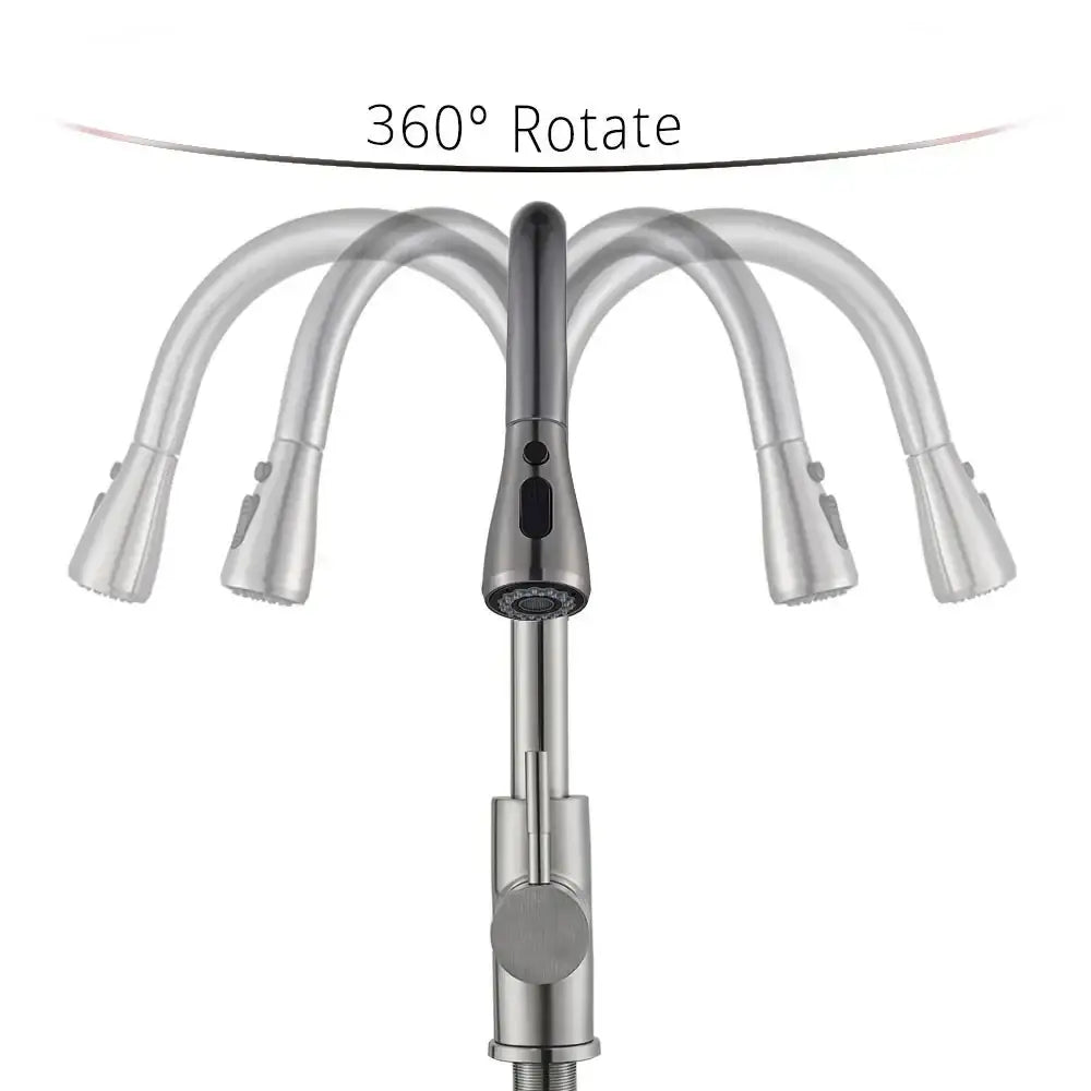 Brushed nickel pull out kitchen faucet with arched spray head
