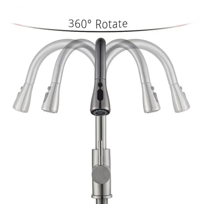 Brushed nickel pull out kitchen faucet with arched spray head