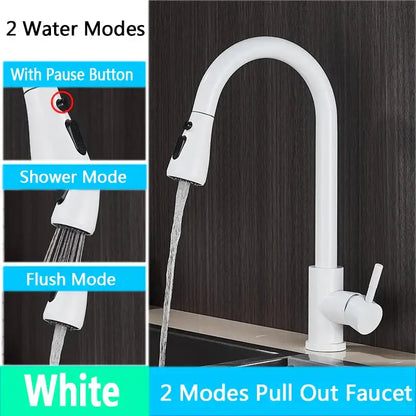 Brushed nickel pull out kitchen faucet with arched spray head