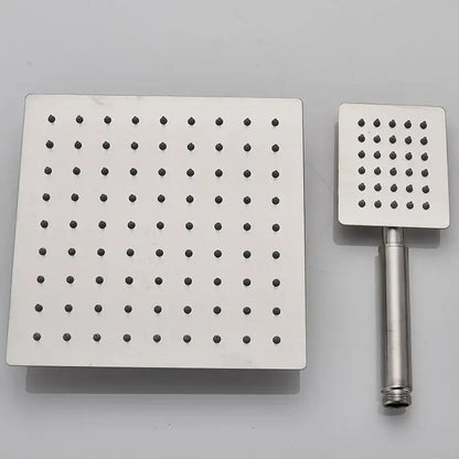 Brushed nickel rain shower system with handheld spray for bathroom
