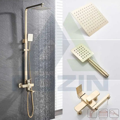 Brushed nickel rain shower system with handheld spray for bathroom