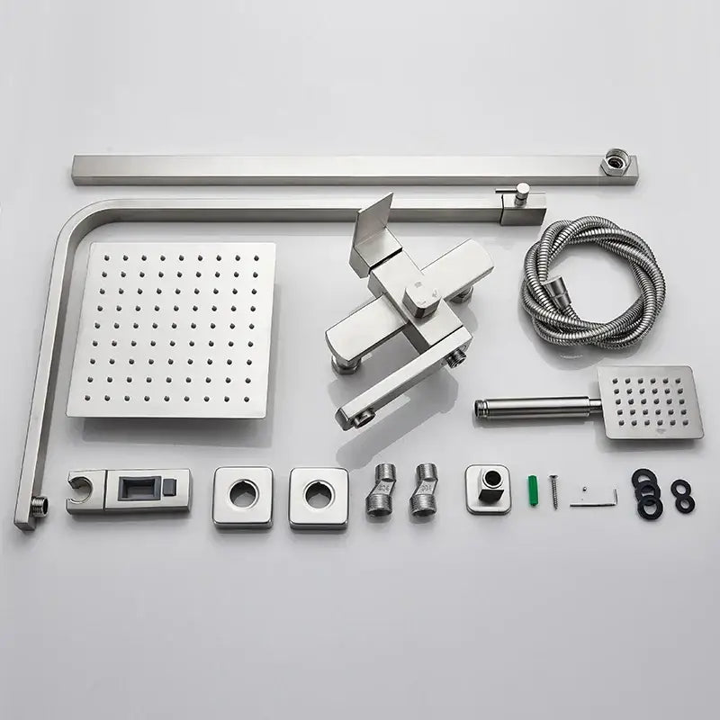 Brushed nickel rain shower system with handheld spray for bathroom