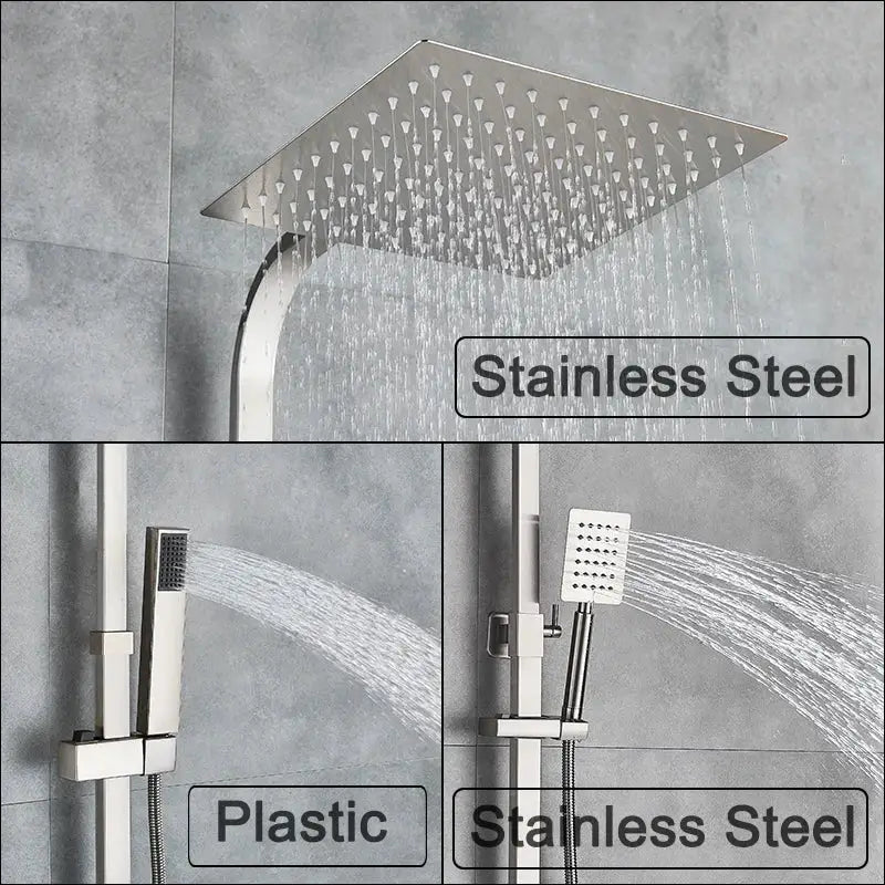 Brushed nickel rain shower system with handheld spray for bathroom