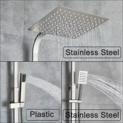 Brushed nickel rain shower system with handheld spray for bathroom