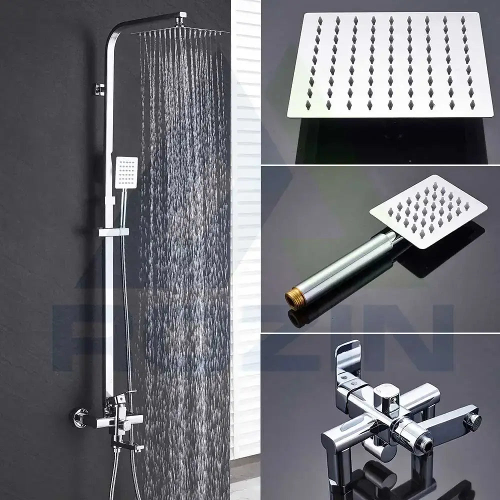 Brushed nickel rain shower system with handheld spray for bathroom