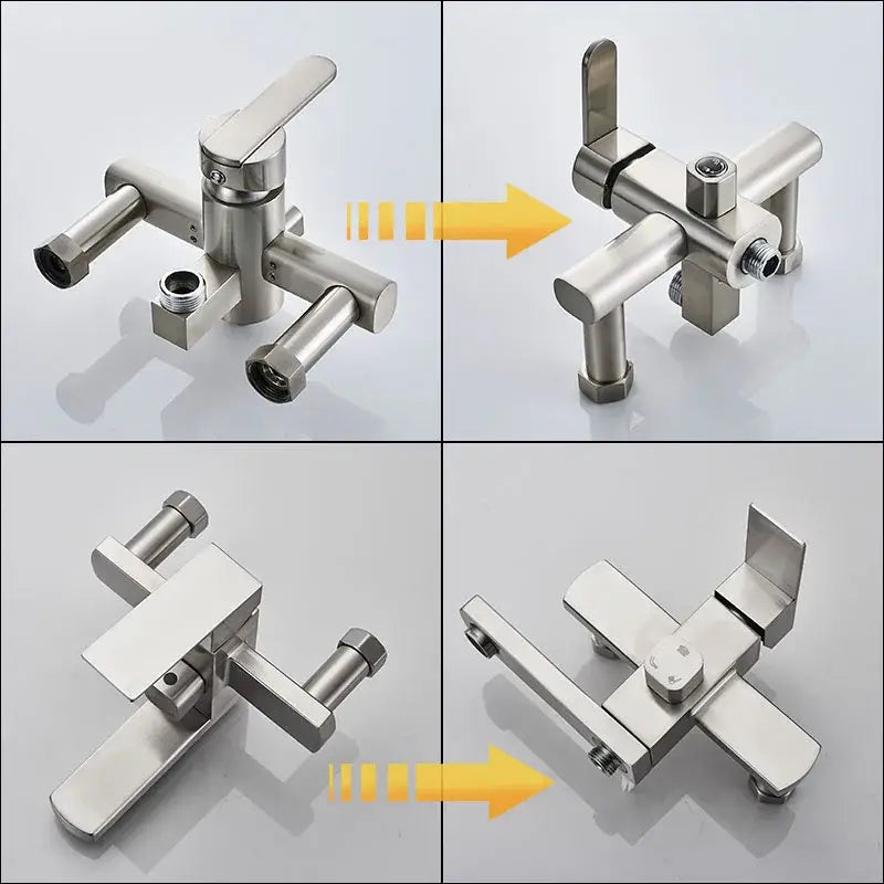 Brushed nickel rain shower system with handheld spray for bathroom