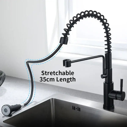 Brushed nickel sensor kitchen faucet with flexible pull down spray
