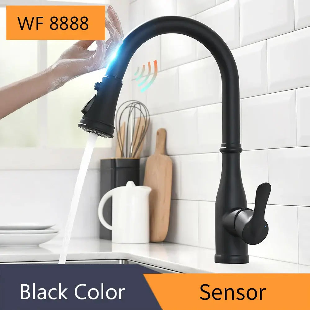 Brushed nickel sensor kitchen faucet with flexible pull down spray