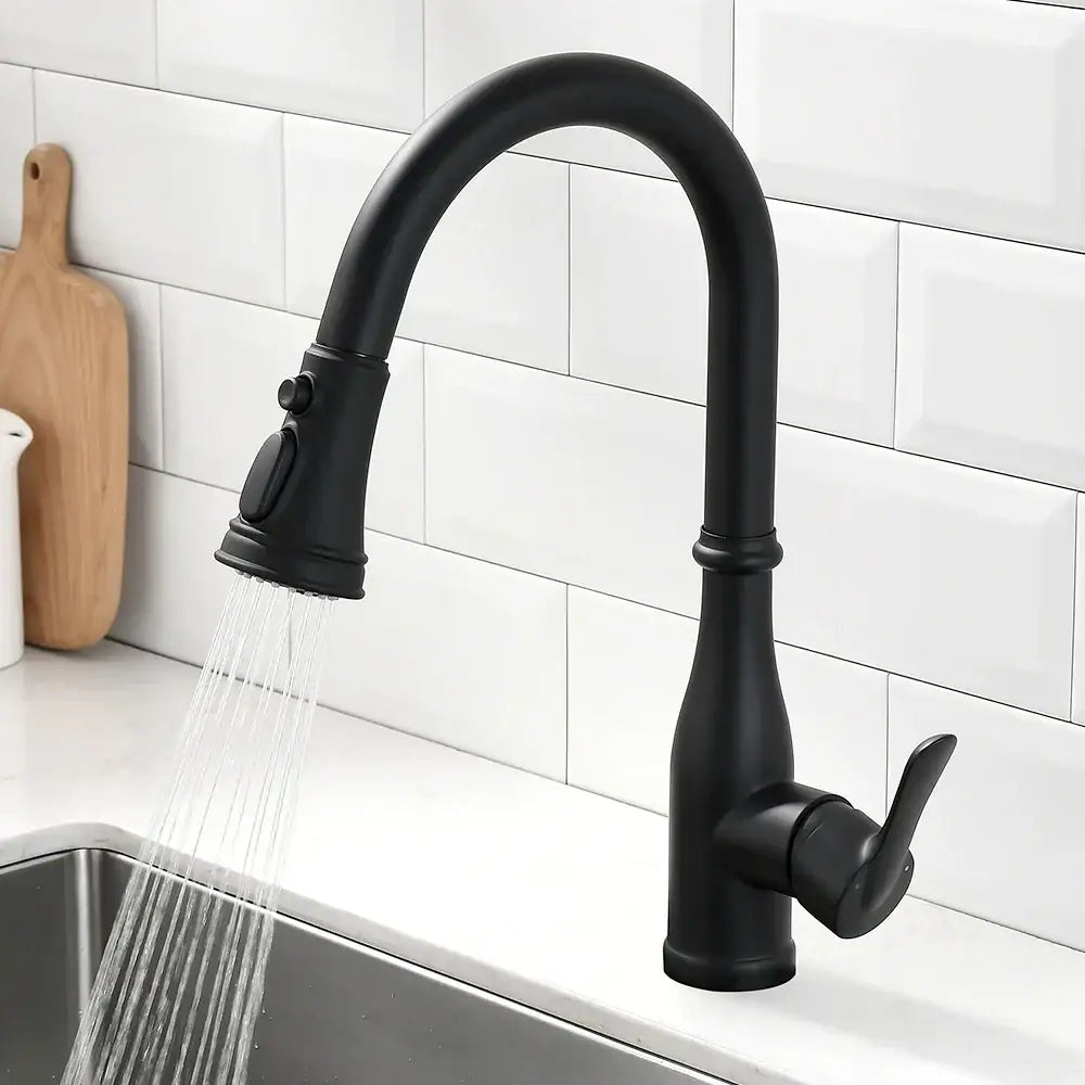 Brushed nickel single handle pull out kitchen faucet