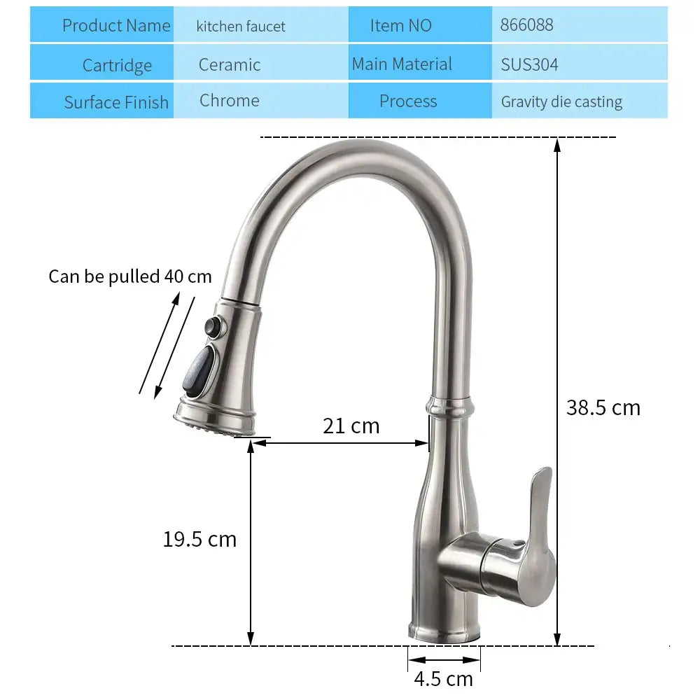 Brushed nickel single handle pull out kitchen faucet