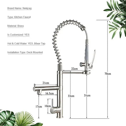 Brushed nickel spring kitchen faucet with pull down spray head