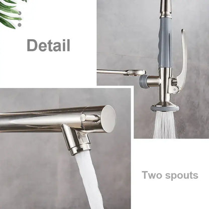 Brushed nickel spring kitchen faucet with pull down spray head