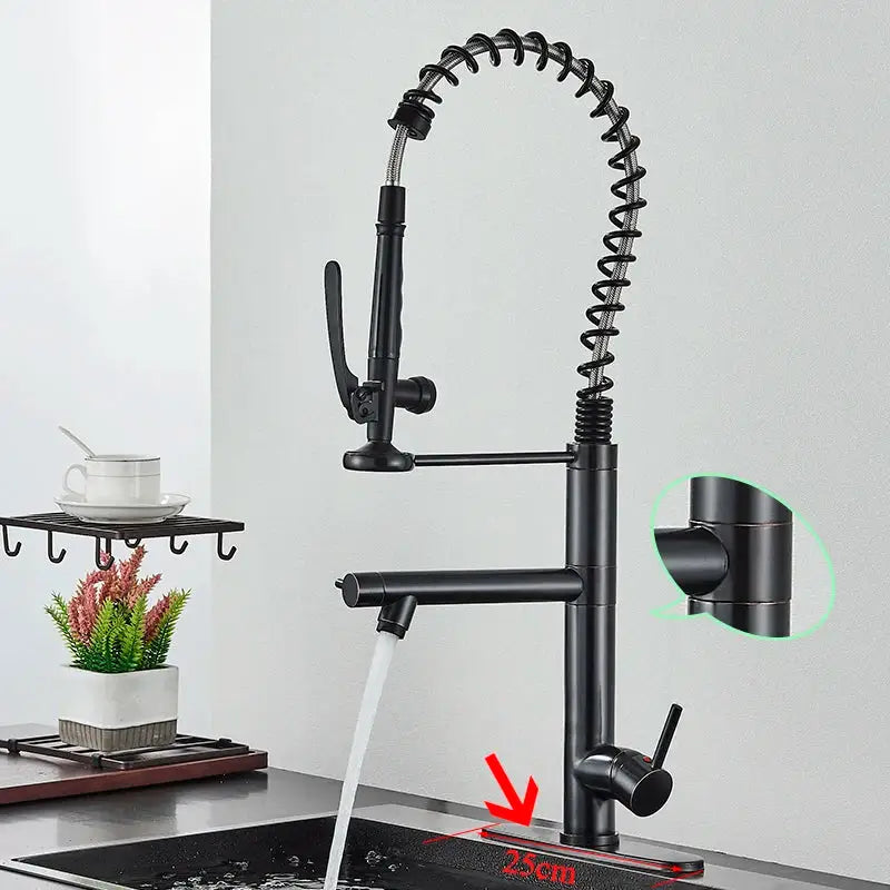 Brushed nickel spring kitchen faucet with pull down spray head
