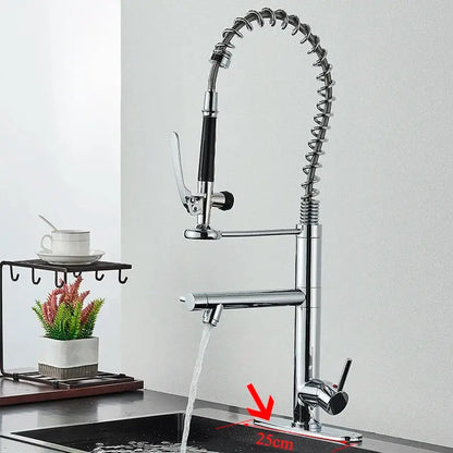 Brushed nickel spring kitchen faucet with pull down spray head