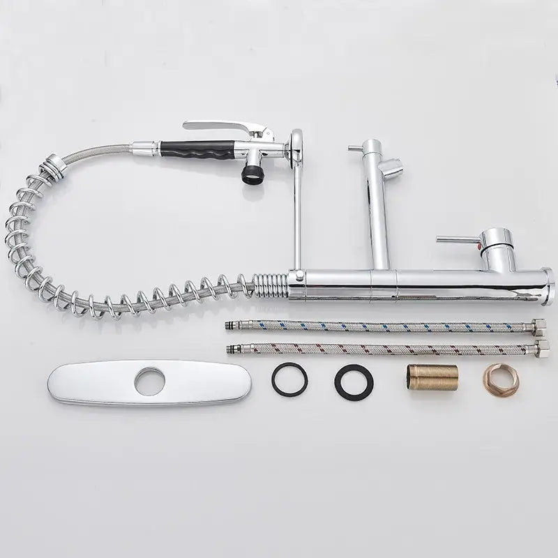 Brushed nickel spring kitchen faucet with pull down spray head
