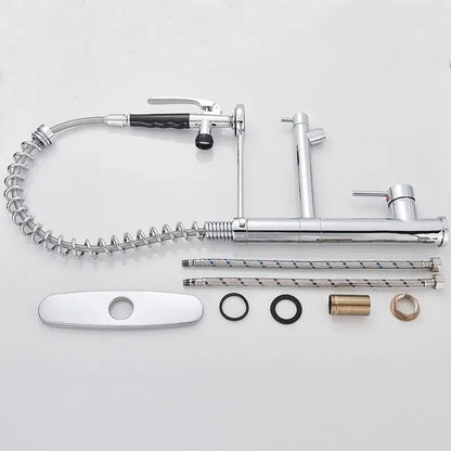 Brushed nickel spring kitchen faucet with pull down spray head