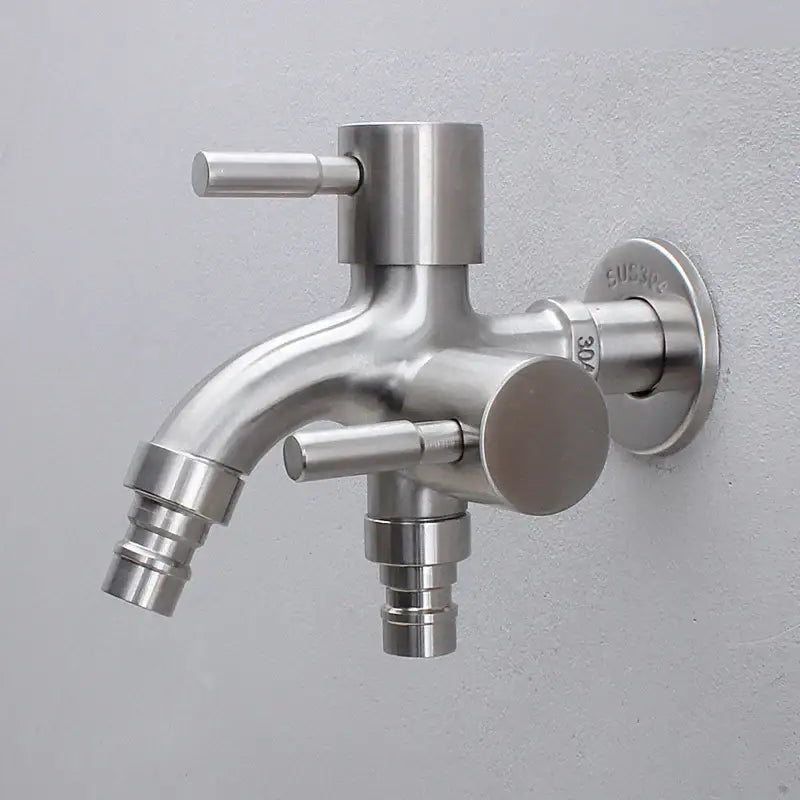 Brushed stainless steel dual spout washing machine faucet garden sink