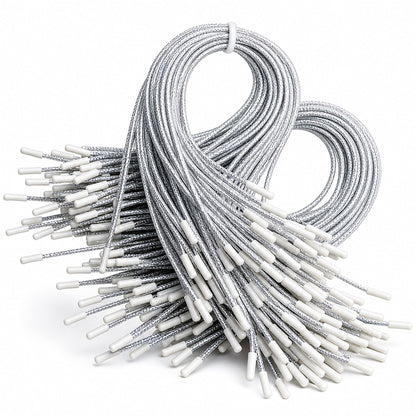 Set of 100 Silver Christmas Ornaments Cords Strings Hangers 7.9 Inches