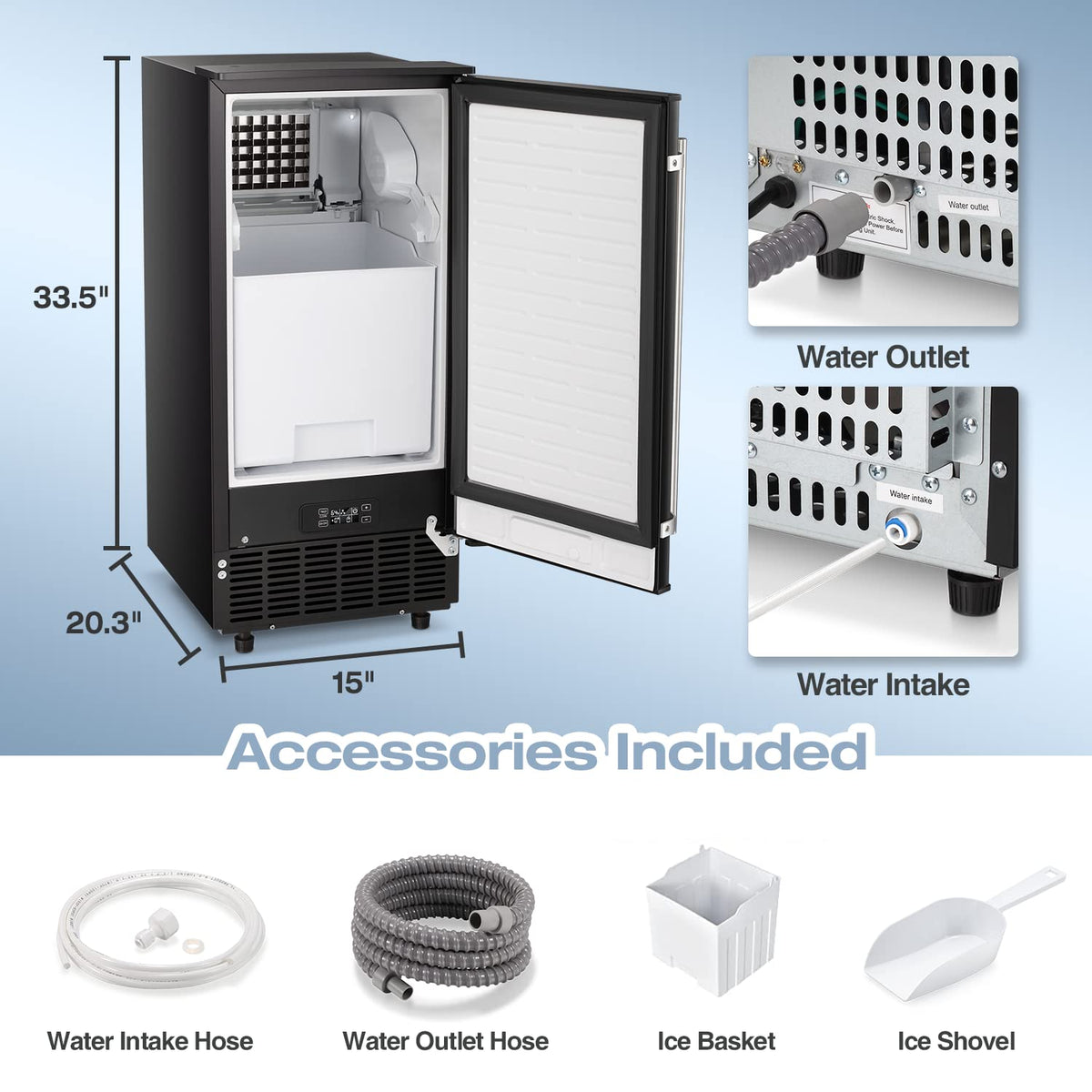 Undercounter Commercial Ice Maker Built-in Ice Machine 70LBS/24H
