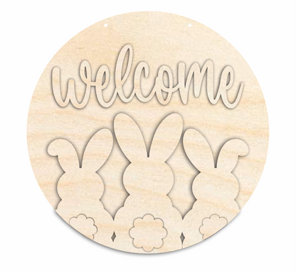 Unfinished Wood Welcome Bunnies Door Sign Kit | Wood Craft Cutouts | 1/4" Thick |