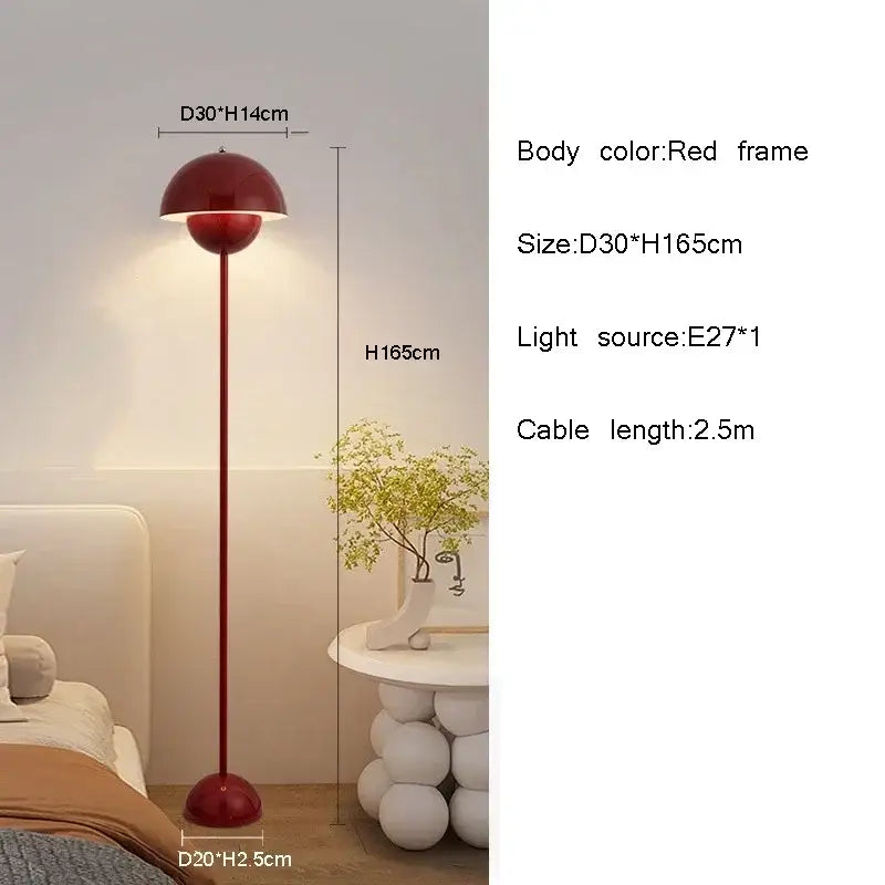 Burgundy bud floor lamp flower shade bedroom light