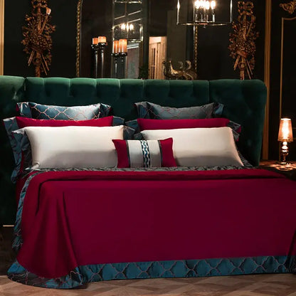 Burgundy & silver egyptian cotton embroidery bedding set bedroom