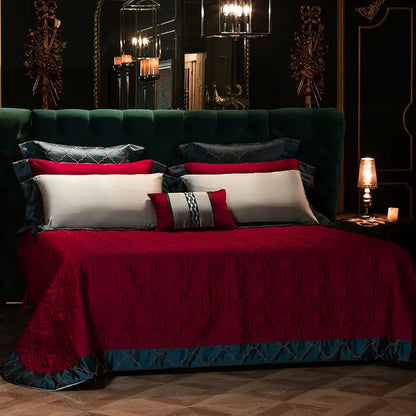 Burgundy & silver egyptian cotton embroidery bedding set bedroom
