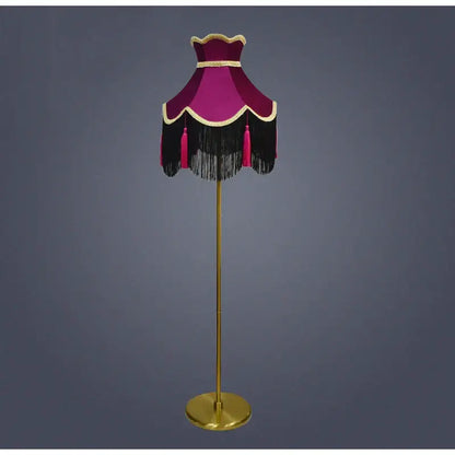 Burgundy wine red velvet scalloped lampshade with tassels living room