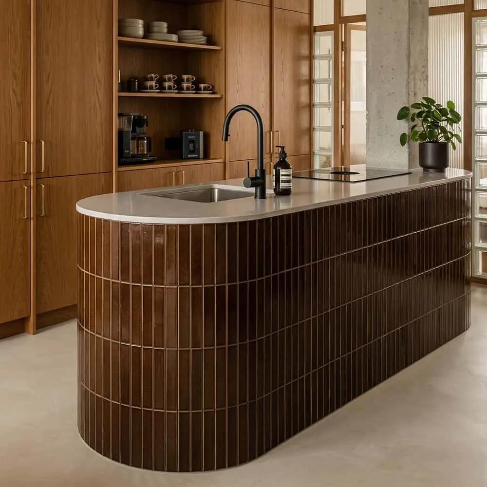 Burnt Caramel Glossy Ceramic Tiles 1 1/2x11 3/8