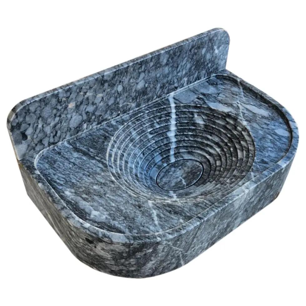Bursa Gray Marble Wall Mount Bathroom Sink With Backsplash 27x16