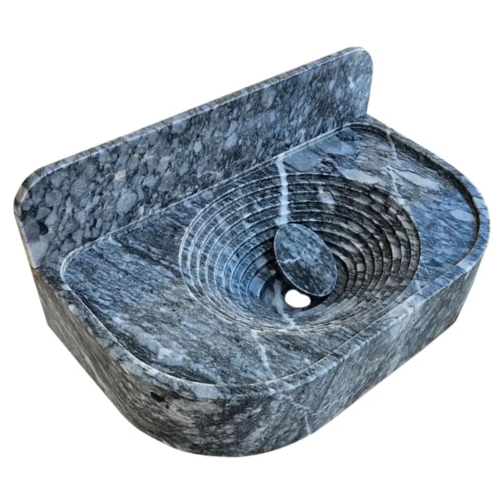 Bursa Gray Marble Wall Mount Bathroom Sink With Backsplash 27x16