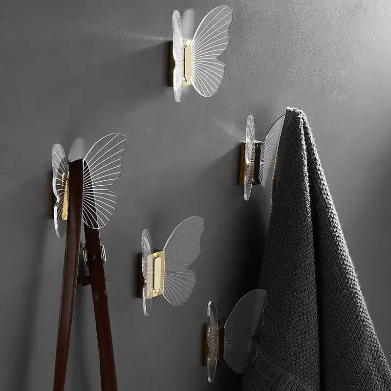 Butterfly acrylic towel hook gold bathroom wall mount holder
