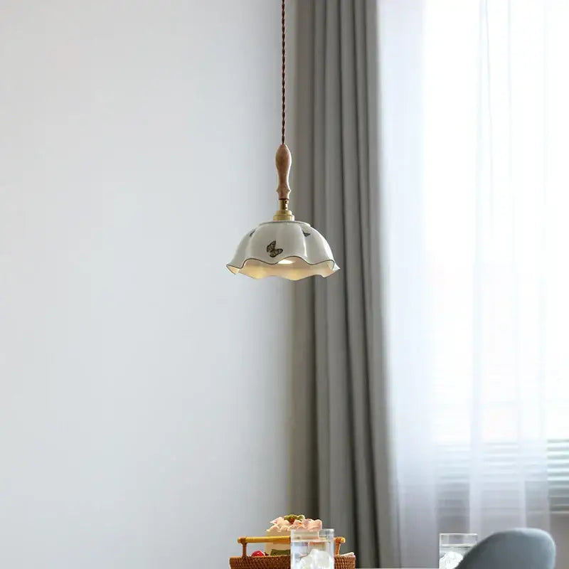 Butterfly ceramic led pendant lamp bedroom white fluted light