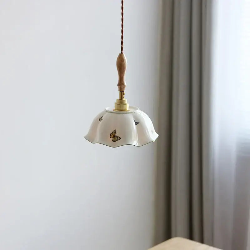 Butterfly ceramic led pendant lamp bedroom white fluted light
