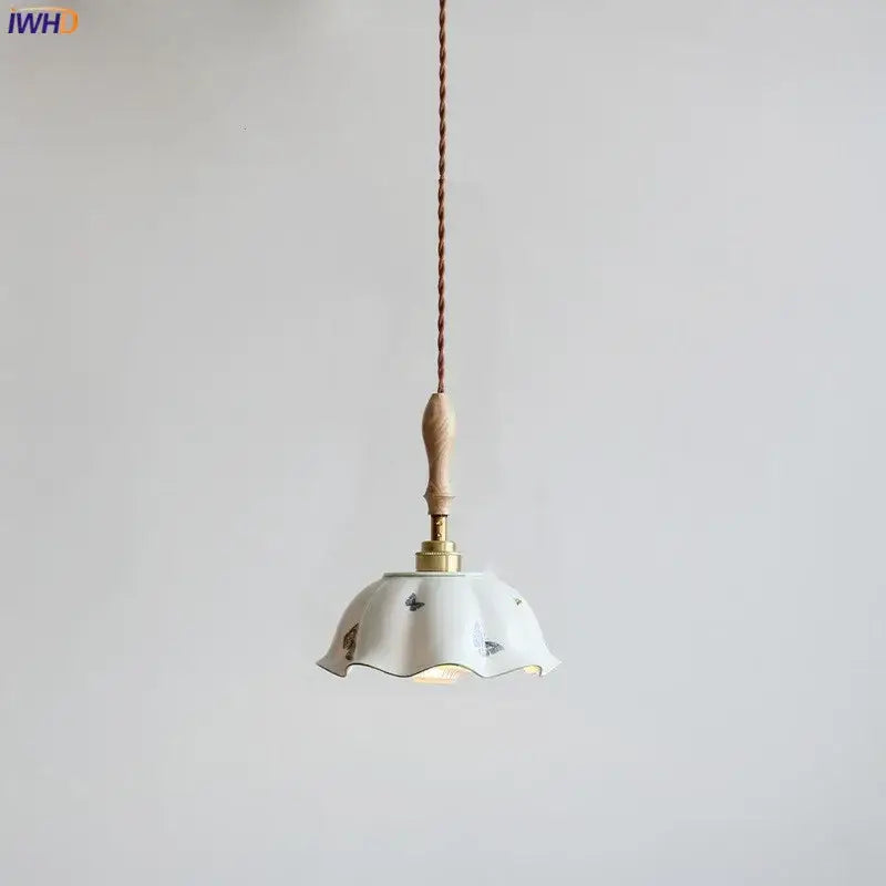 Butterfly ceramic led pendant lamp bedroom white fluted light