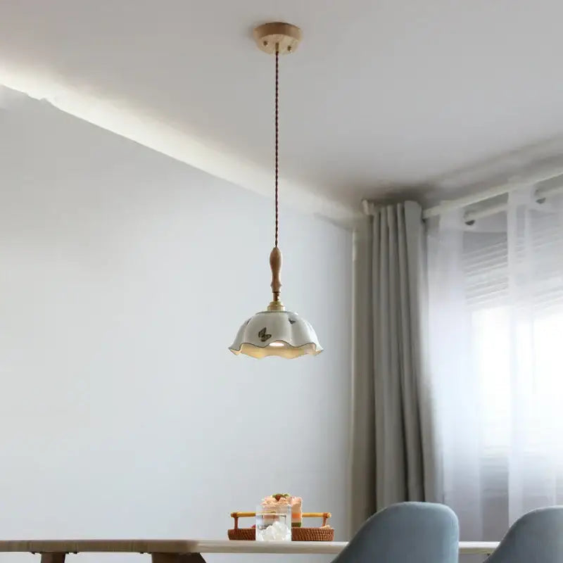 Butterfly ceramic led pendant lamp bedroom white fluted light